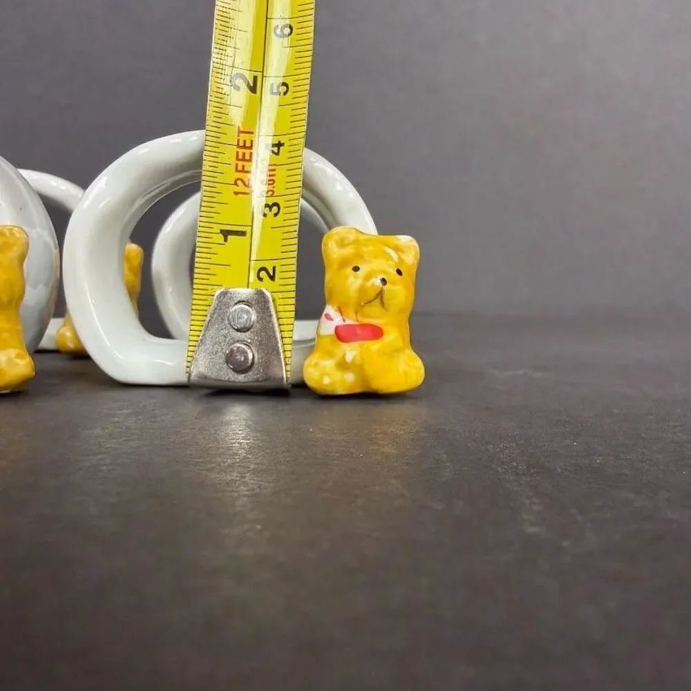 Set of 4 Vintage Ceramic Teddy Bear Napkins Rings, Country, Kitsch, Cozy
